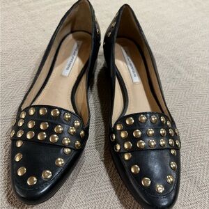 Diane Von Furstenberg Black Studded Flats Size 8-1/2